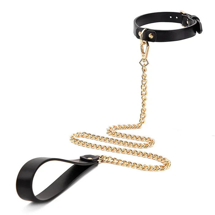 Sexyland Faux Leather D-Ring Collar & Chain Leash