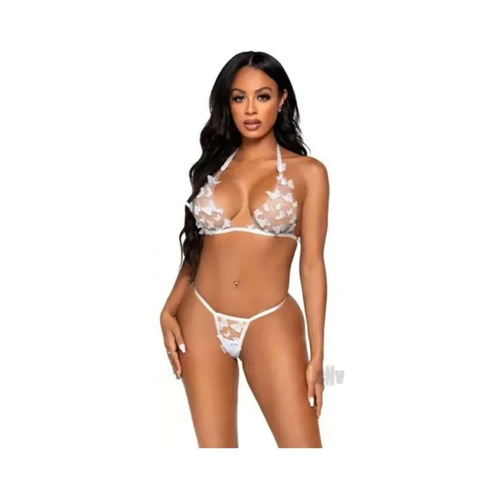 Sheer Butterfly Bra/gstring 2pc Lg Wht