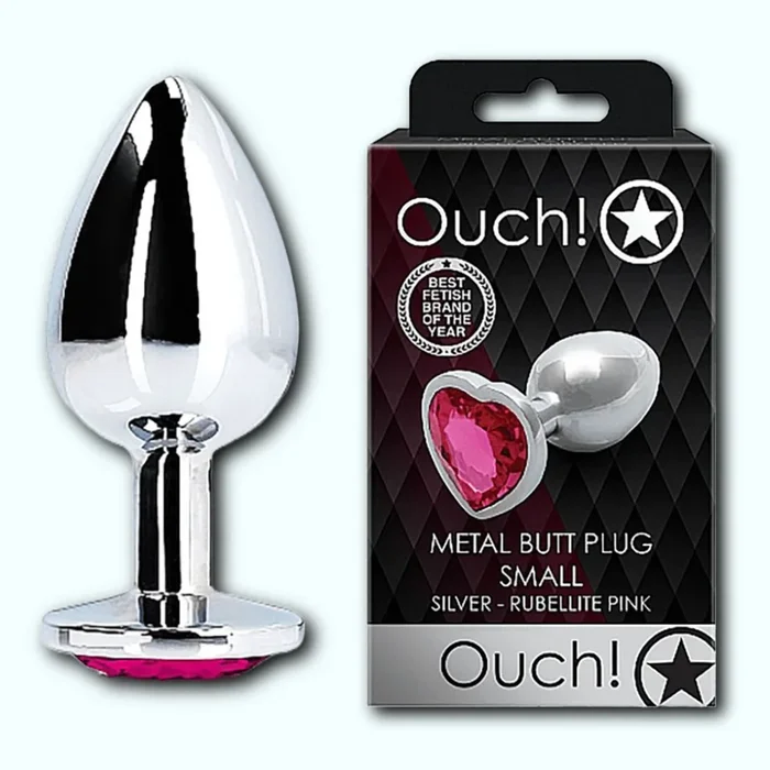 Shots Ouch! Heart Gem Butt Plug Small – Silver/Rubellite Pink