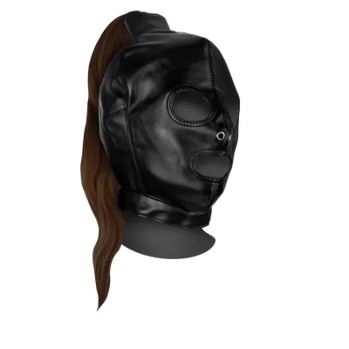 Shots Ouch! Xtreme Mask With Brown Ponytail Black