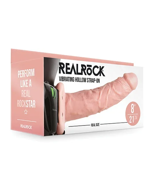 Shots RealRock 8″ Vibrating Hollow Strap On W/O Balls – Flesh