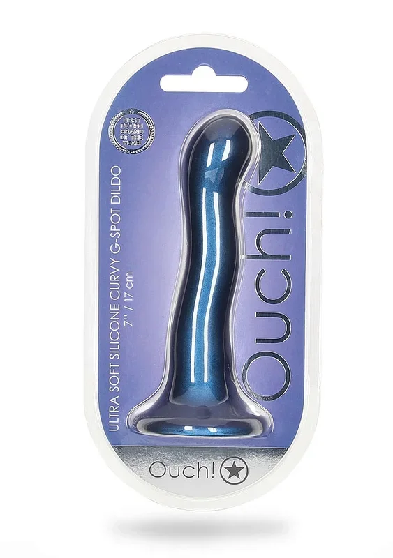 Shots Toys | OUCH! Ultra Soft Curvy G-Spot Dildo – 7″ / 17 cm – Metallic Blue