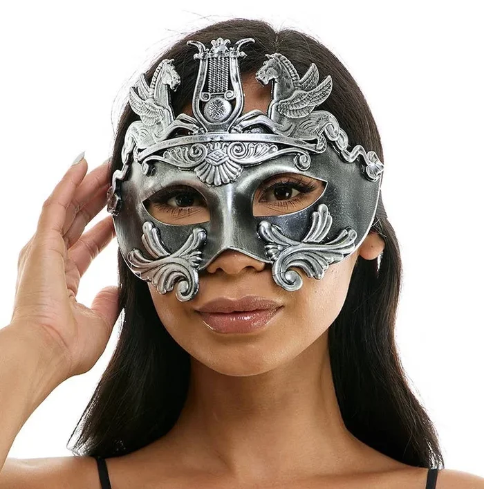 Silver Warrior Venetian Half Face Mask