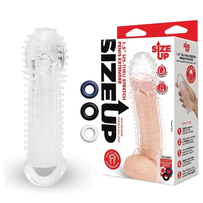 Size Up 1.5 Inch See-Thru Stretch Penis Extender – 3.8 cm (1.5”) Penis Extension Sleeve