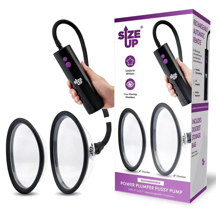 Size Up Rechargeable Power Plumper Pussy Pump – USB Rechargeable Vagina Pump with Interchangeable Chambers