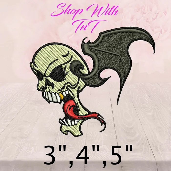 Skull With Bat Wings | Patch Embroidered | Iron On or Sew On