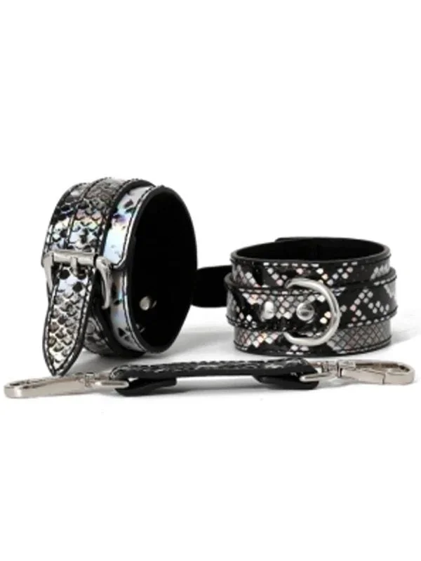 Snakeskin Print Silver Ankle Cuffs