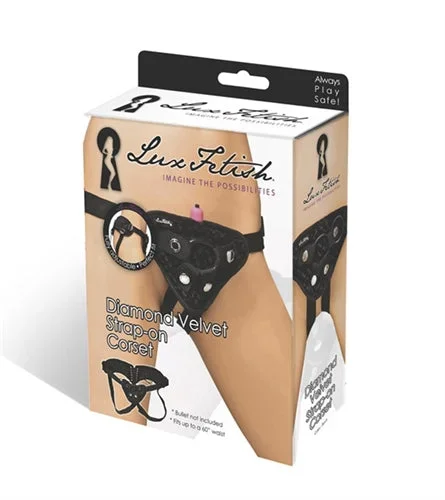 Sparkly Velvet Strap-On Corset with Adjustable Straps and Bullet Vibe Pocket