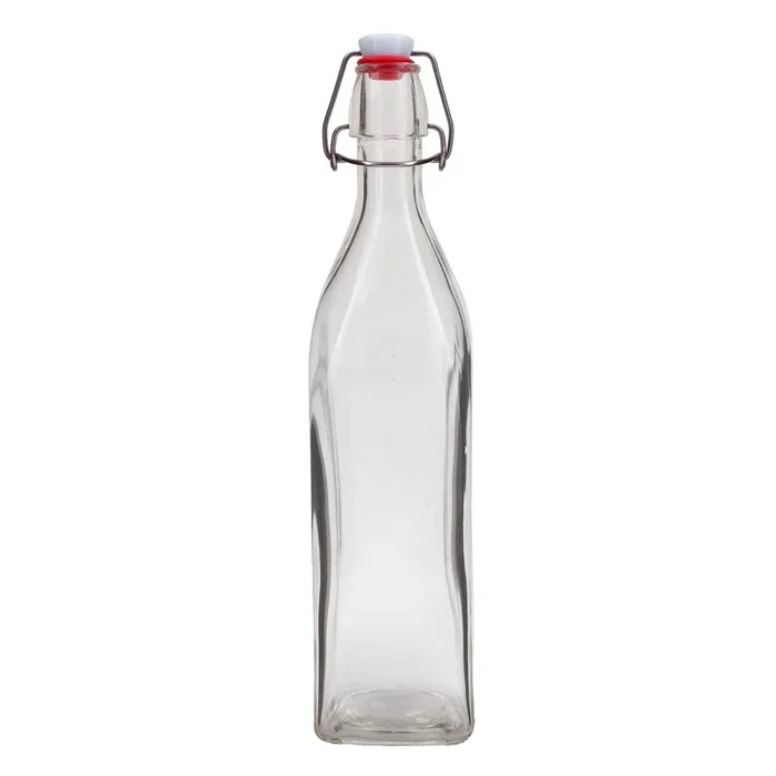Square Glass Bottle w/ Swing Top – Available in 1 Liter or 17 ounce
