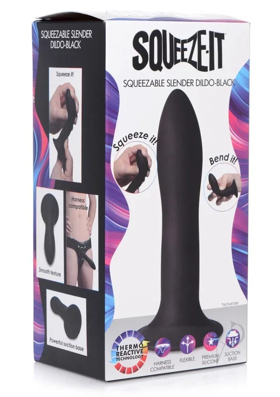 Squeezable Slender Silicone Dildo Blk