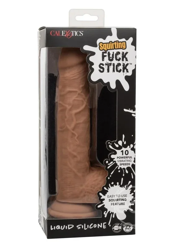 Squirting Fuck Stick Rechargeable Silicone Realistic Dong with Suction Cup – Chocolate