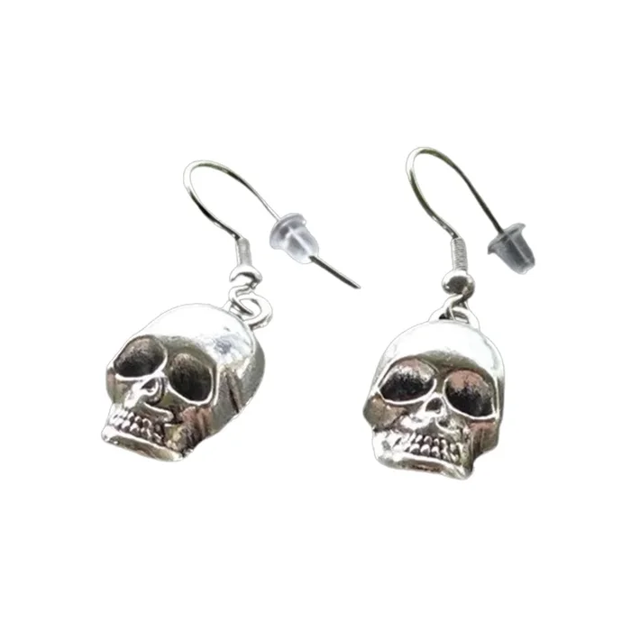 Stainless Steel Skull Dangle Earrings