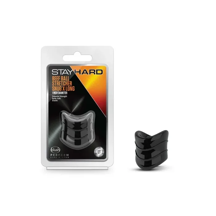 Stay Hard Beef Ball Stretcher Snug X Long 1 in. Black