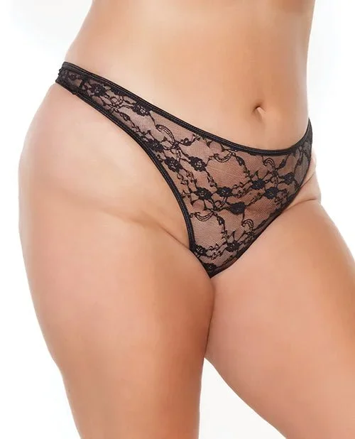 Stretch Lace High Leg Thong Black XL