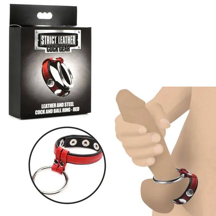 Strict Cock Gear Leather/steel Ring Red Non-Vibrating Adjustable Penis Ring