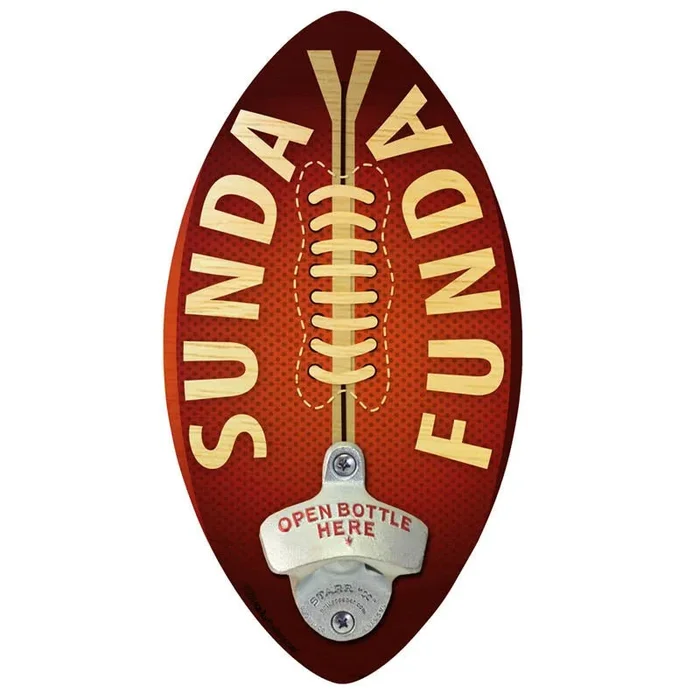 Sunday Funday Football Shaped Wall Mounted Beer Bottle Opener