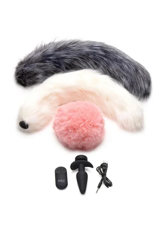 Tailz Vibrating Rechargeable Silicone Anal Plug and 3 Tails with Remote Control
