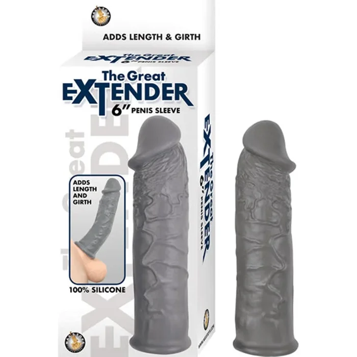 The Great Extender 6in Penis Sleeve Silicone Grey
