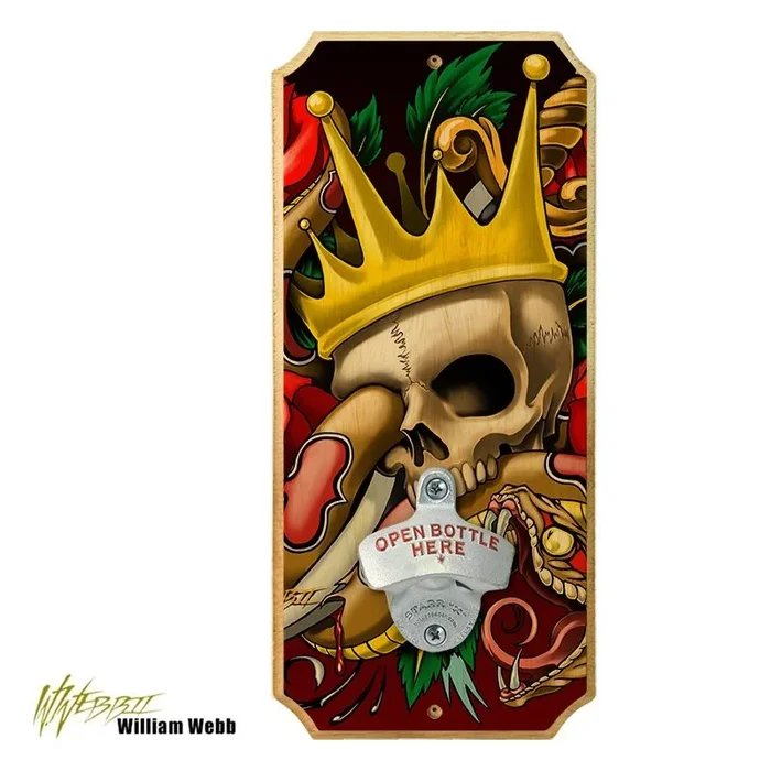 The King Tattoo – Wood Plaque Wall Mounted Bottle Opener