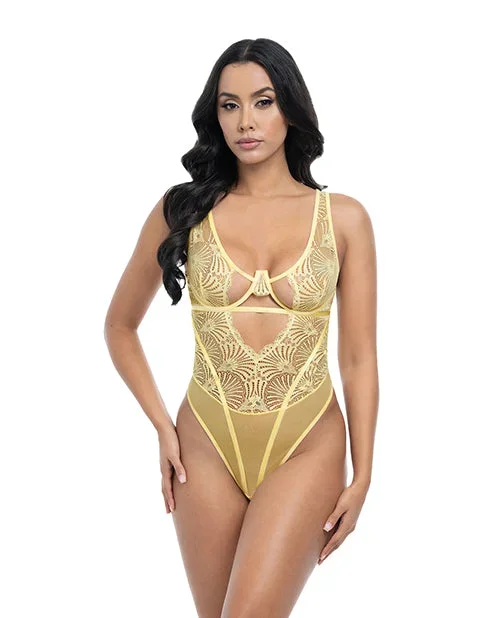 Tiana Scallop Lace & Mesh Underwire Teddy – Pale Banana S/M