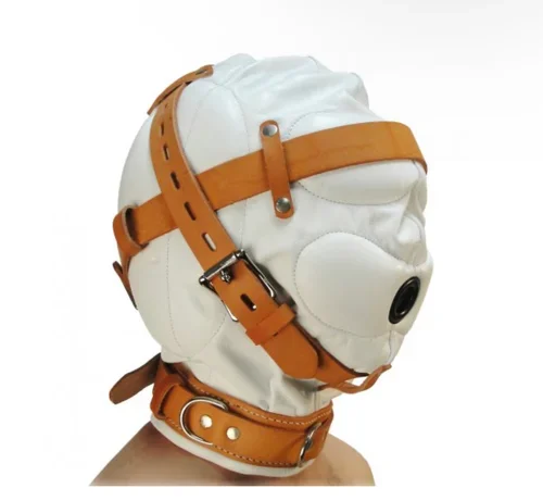 Total Sensory Deprivation White Leather Hood – M/L