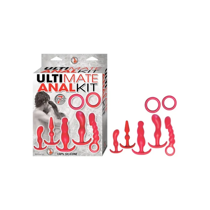 Ultimate Anal Kit 2 Cock Rings 5 Anal Plugs Red