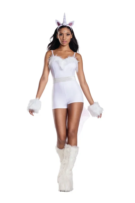 Unicorn Romper with Fur Detail & Accessories Womenâ€™s Costume â€“ Fantasy Outfit