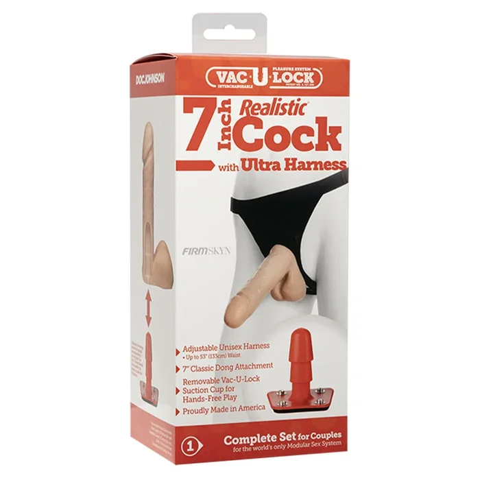 Vac-U-Lock – 7 Inch Realistic Cock – With Ultra Harness White