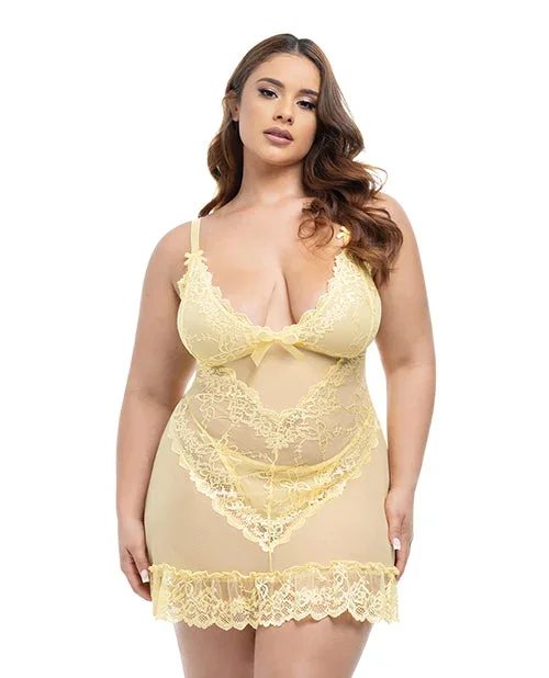 Valentine Lacey Babydoll w/G-String – Pale Banana 1X/2X