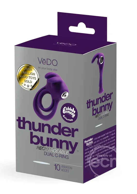 VeDO Thunder Bunny Rechargeable Silicone Dual Cock Ring – Deep Purple