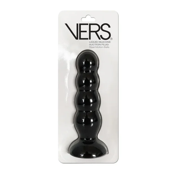 VERS Liquid Silicone Suction Plug – Black 16.5 cm Butt Plug with Internal Steel Balls