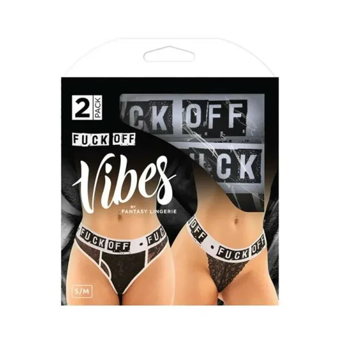 Vibes Fuck Off Buddy Pack 2 Pc. Lace Boyfriend Brief & Lace Thong S/m Black/white