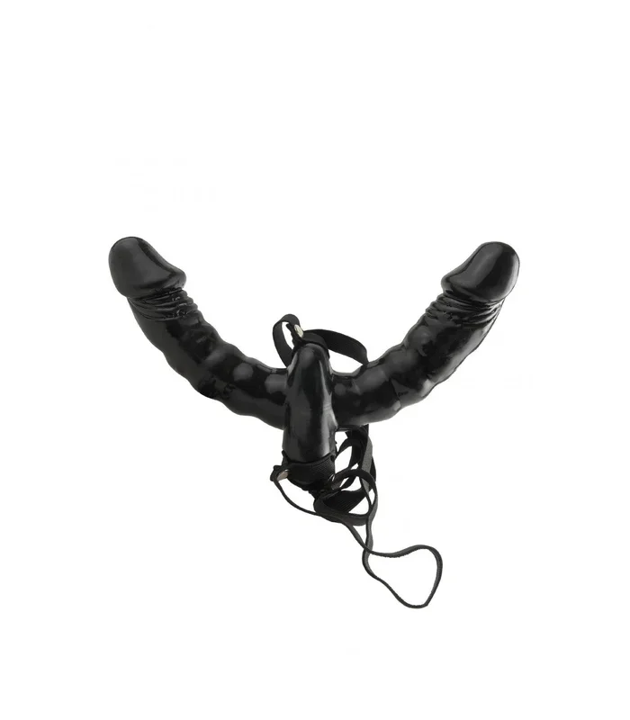 VIBRATING DOUBLE DELIGHT STRAP-ON BLACK