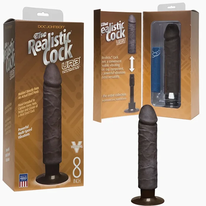 Vibrating Realistic Cock – 8in w/out Balls Black