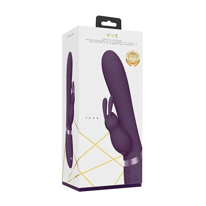 VIVE-TAKA Rechargeable Auto-Inflatable Triple Motor Silicone Rabbit – Purple