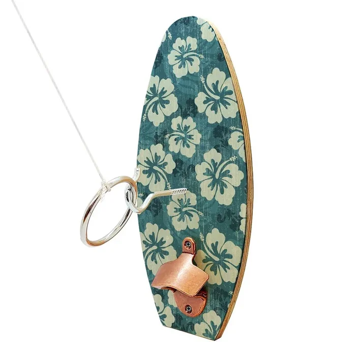 Wall Mounted Ring Toss Game with Bottle Opener – Surfboard – Blue Hibiscus