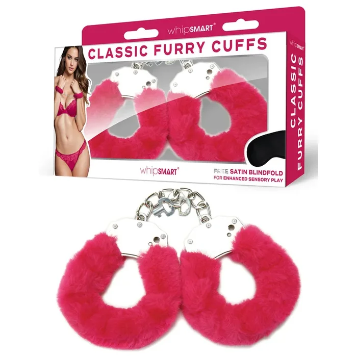 WhipSmart Classic Furry Cuffs – Hot – Hot Furry Restraints with Bonus Eye Mask