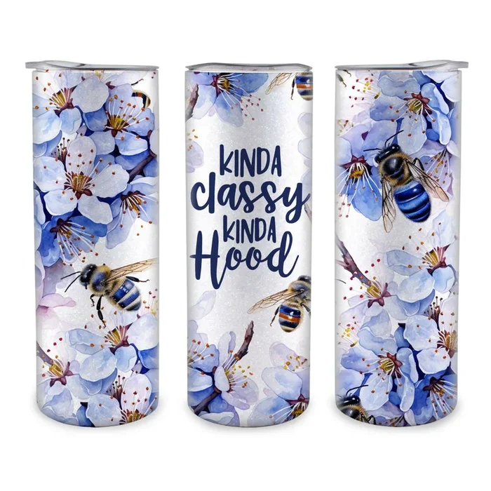 White Rainbow Sparkle Straight Tumbler – Classy / Hood – 20 ounce