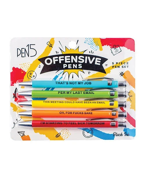 Wood Rocket Offensive Ballpoint Pens 5-Pack with Humorous Sayings