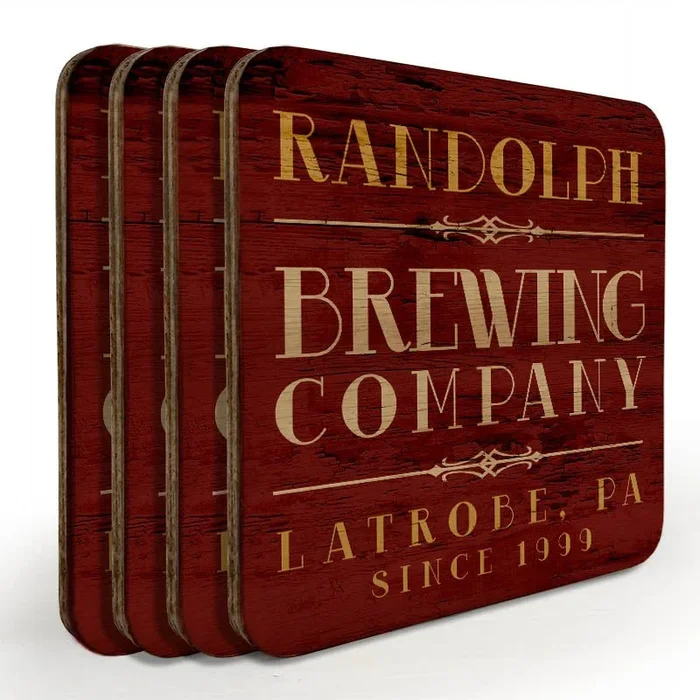 Wooden Round Square – Customizable – Brewing Company – Set of 4