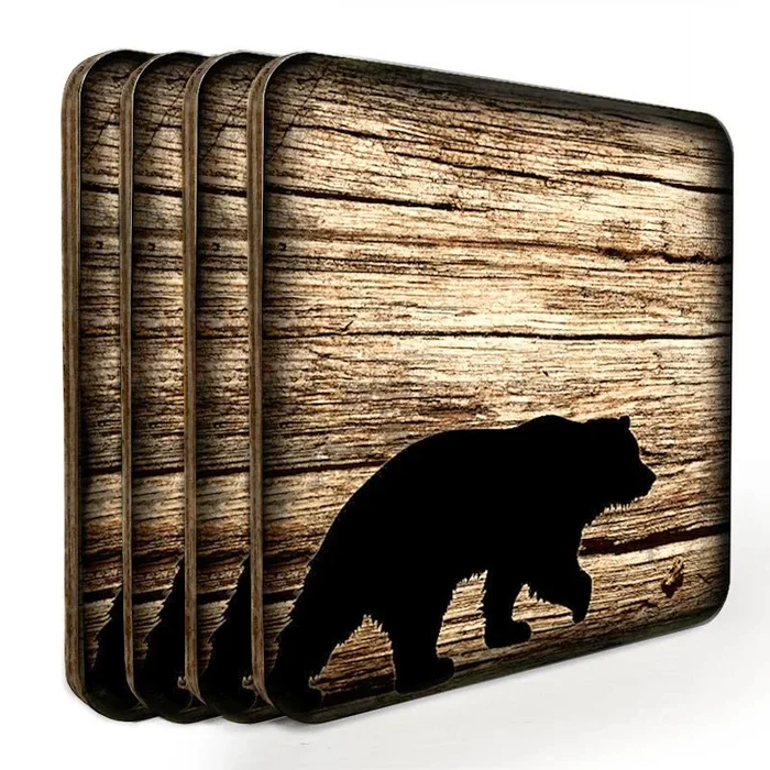 Wooden Square Coasters – Rustic Animal Theme – Set of 4 – Options Available