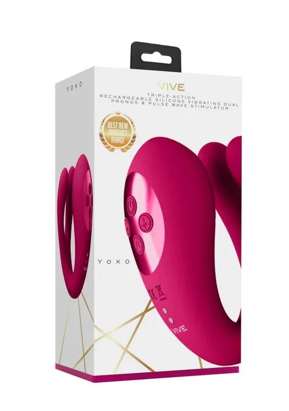 Yoko – Triple Action Vibrator Dual Prongs with Clitoral Pulse Wave – Pink