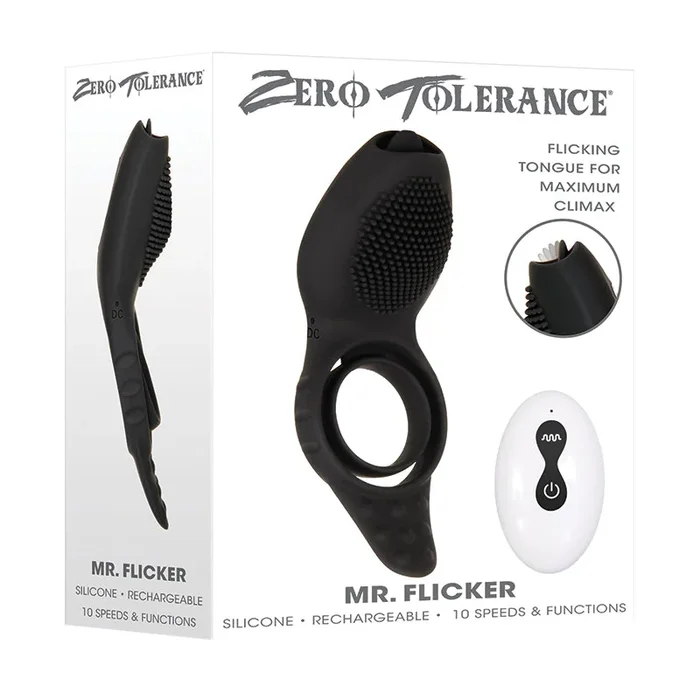 Zero Tolerance Mr. Flicker Remote-Controlled Flicking Tongue Vibrating Cockring Black