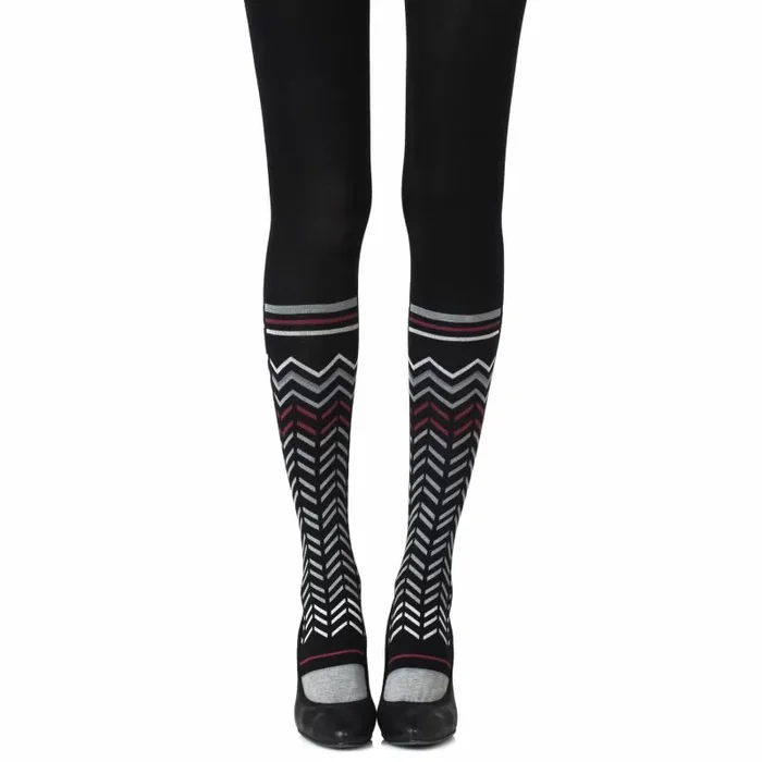 Zohara “Zig Zag Walk” Black Print Tights