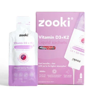 Zooki Liposomal Vitamin D3 + K2 3,000iu, Mixed Berry Flavour 10ml, 14 Sachets
